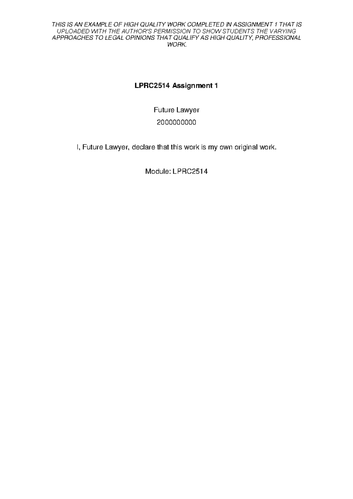 Legal Opinion Assignment Example 2 - THIS IS AN EXAMPLE OF HIGH QUALITY ...