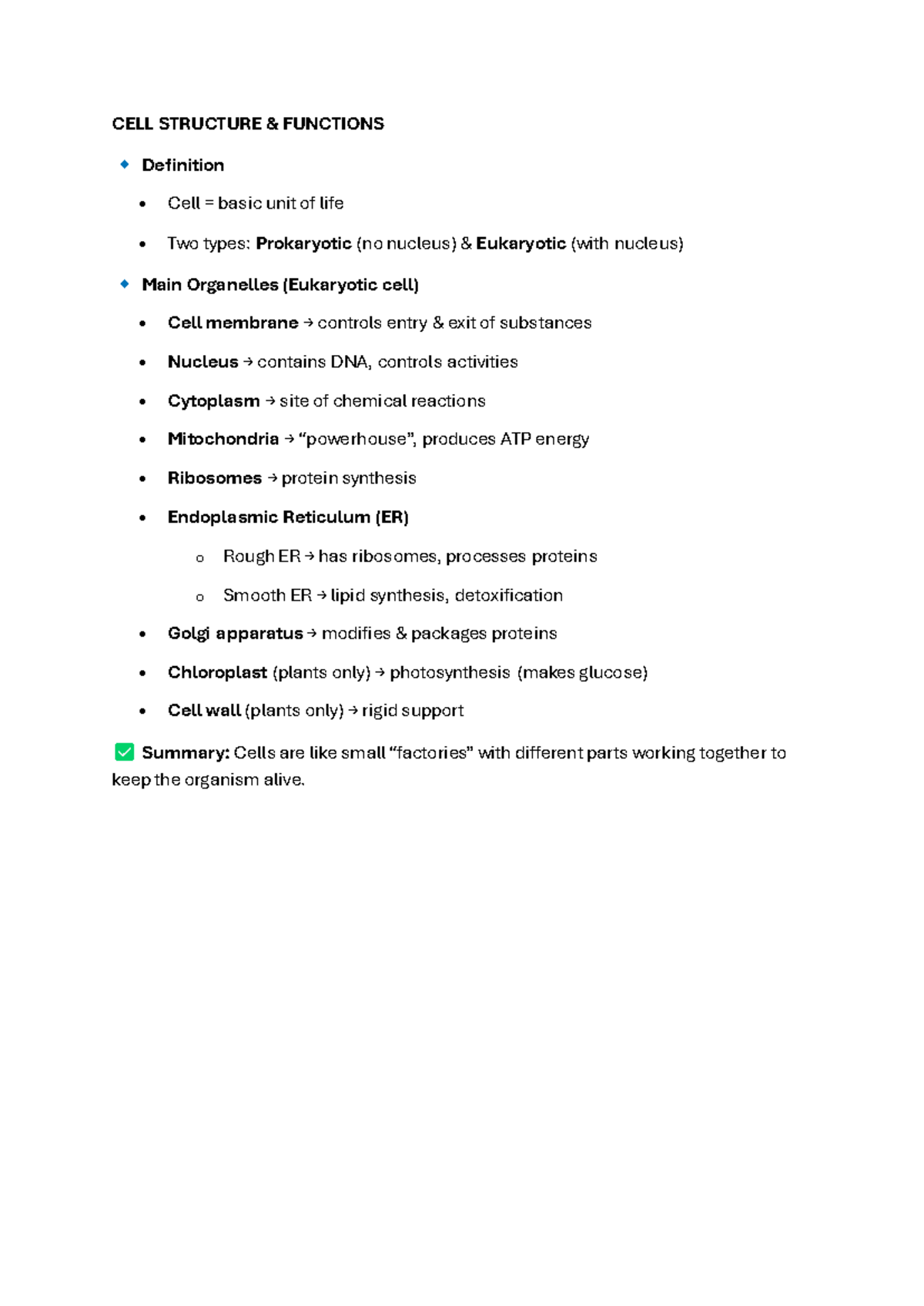 Biology Cell Structure - CELL STRUCTURE & FUNCTIONS Definition • Cell ...