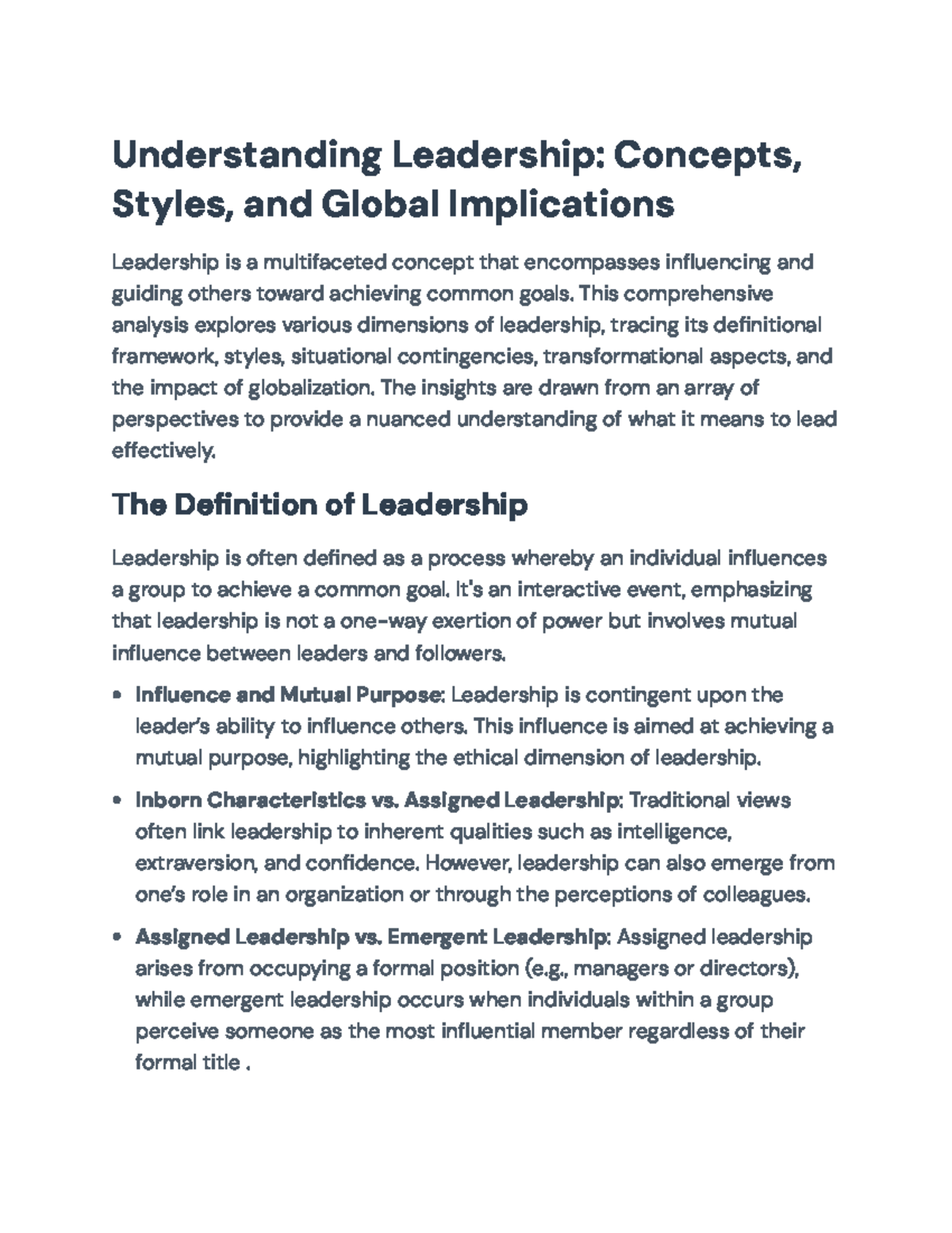 Leadership Insights: Styles, Models & Global Impact - UGL 302 - Studocu