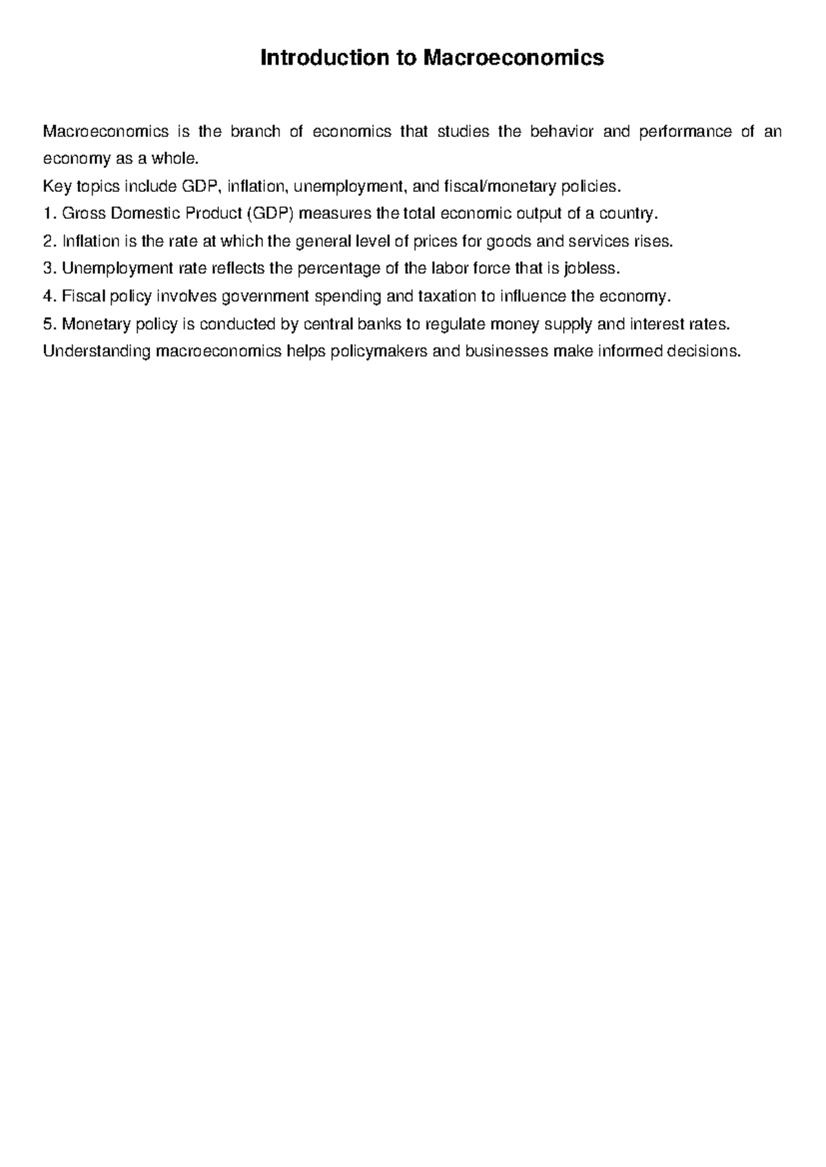 Macroeconomics 101: Key Concepts and Policies Overview - Studocu