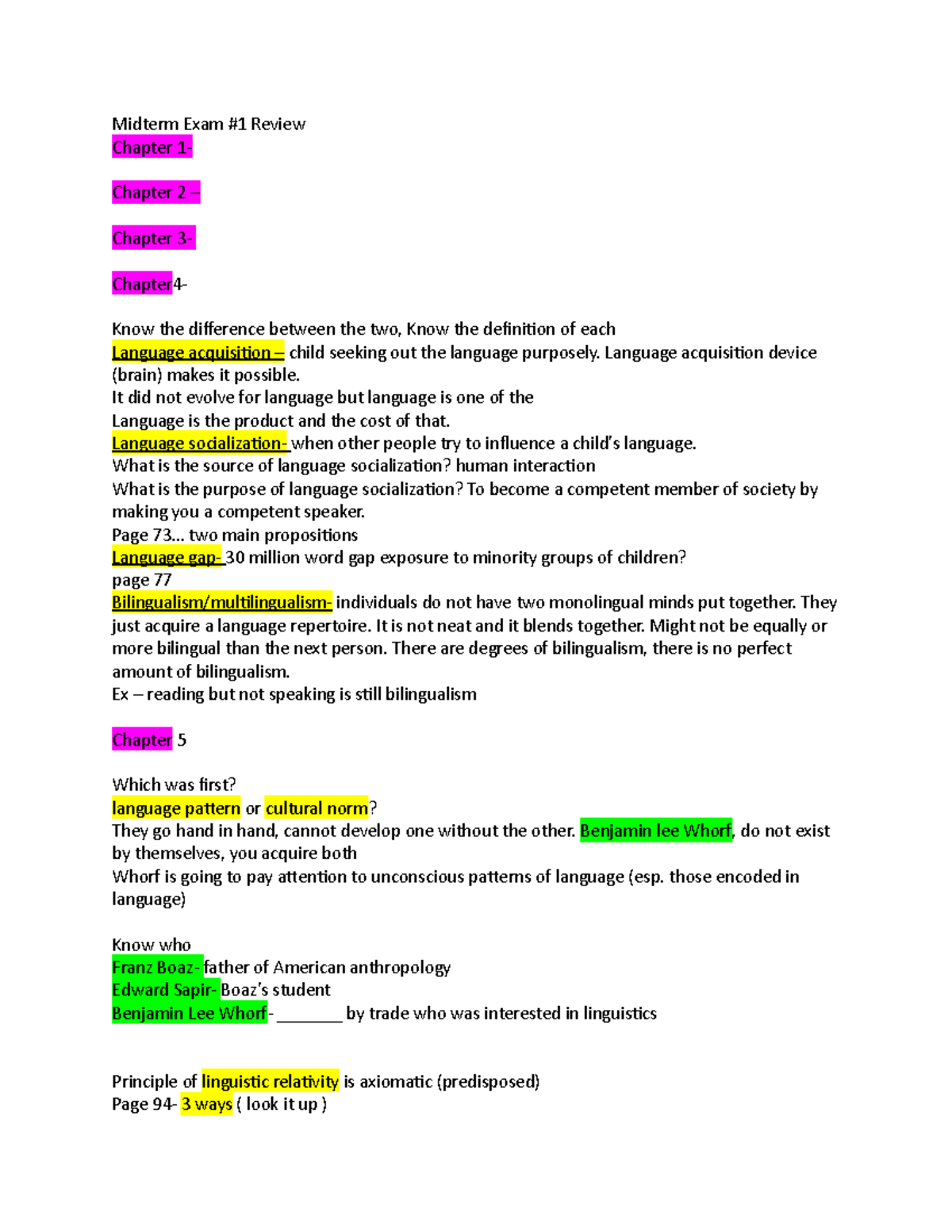 Anthro 104 Midterm Exam #1 Comprehensive Review Guide - Studocu