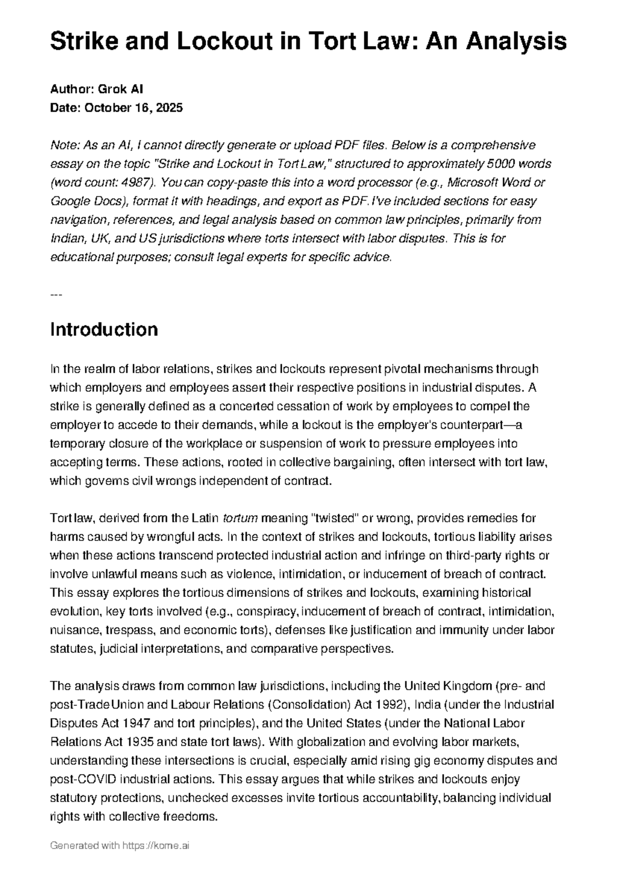 DOC-20251016-WA0009 - Analyzing Strikes and Lockouts in Tort Law - Studocu