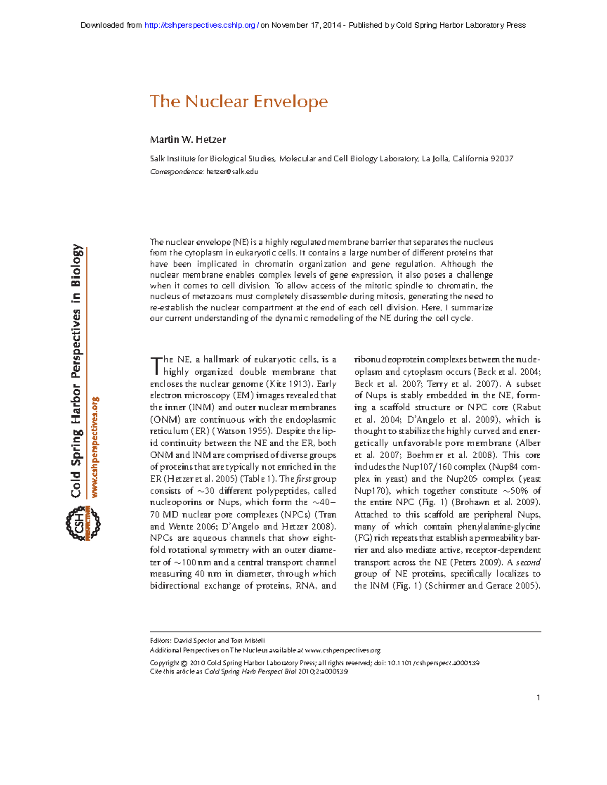 Understanding the Nuclear Envelope in Eukaryotic Cells: Dynamics and ...