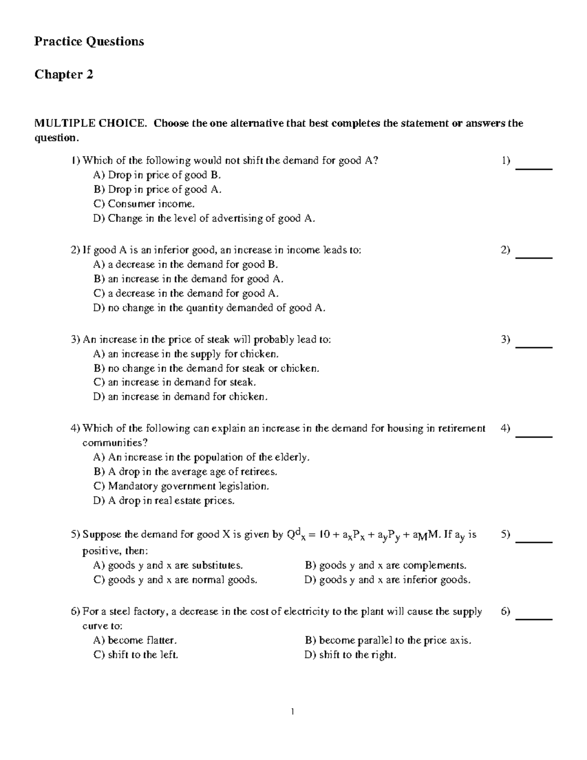 Chapter 2 - Notes - Practice Questions Chapter 2 MULTIPLE CHOICE ...