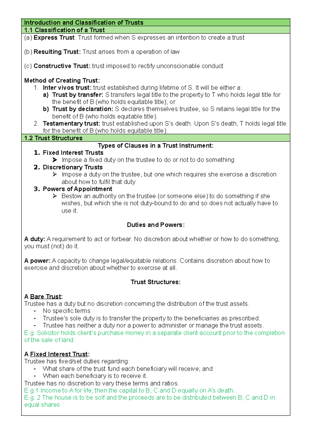 Trusts 101 - Exam Notes and Structures Overview - Studocu