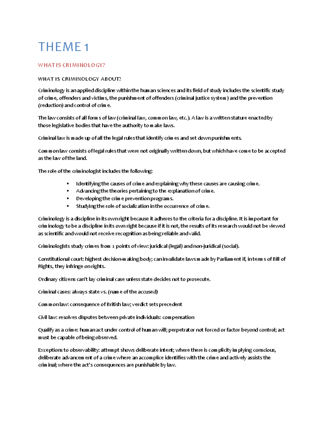 CMY 101: Introduction to Criminology - Key Concepts and Theories - Studocu