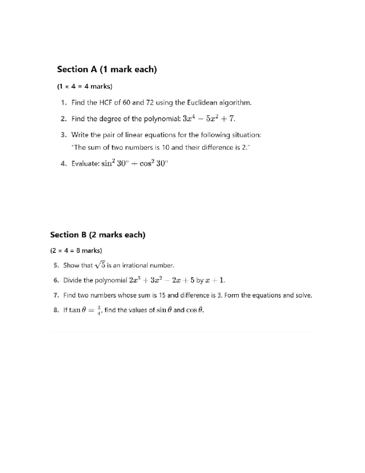 Unit 1 Test 2: Math Problems & Solutions (10 Marks) - Studocu