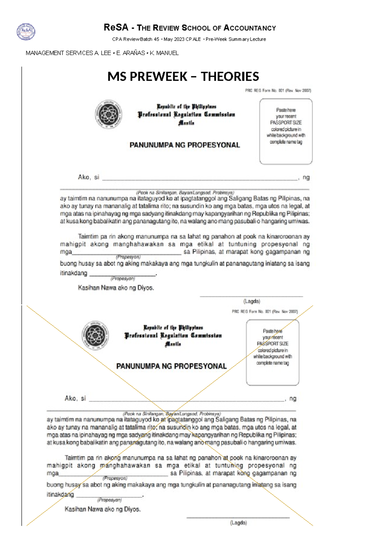 MS Preweek - Theories Overview for B45 CPA Review (May 2023) - Studocu