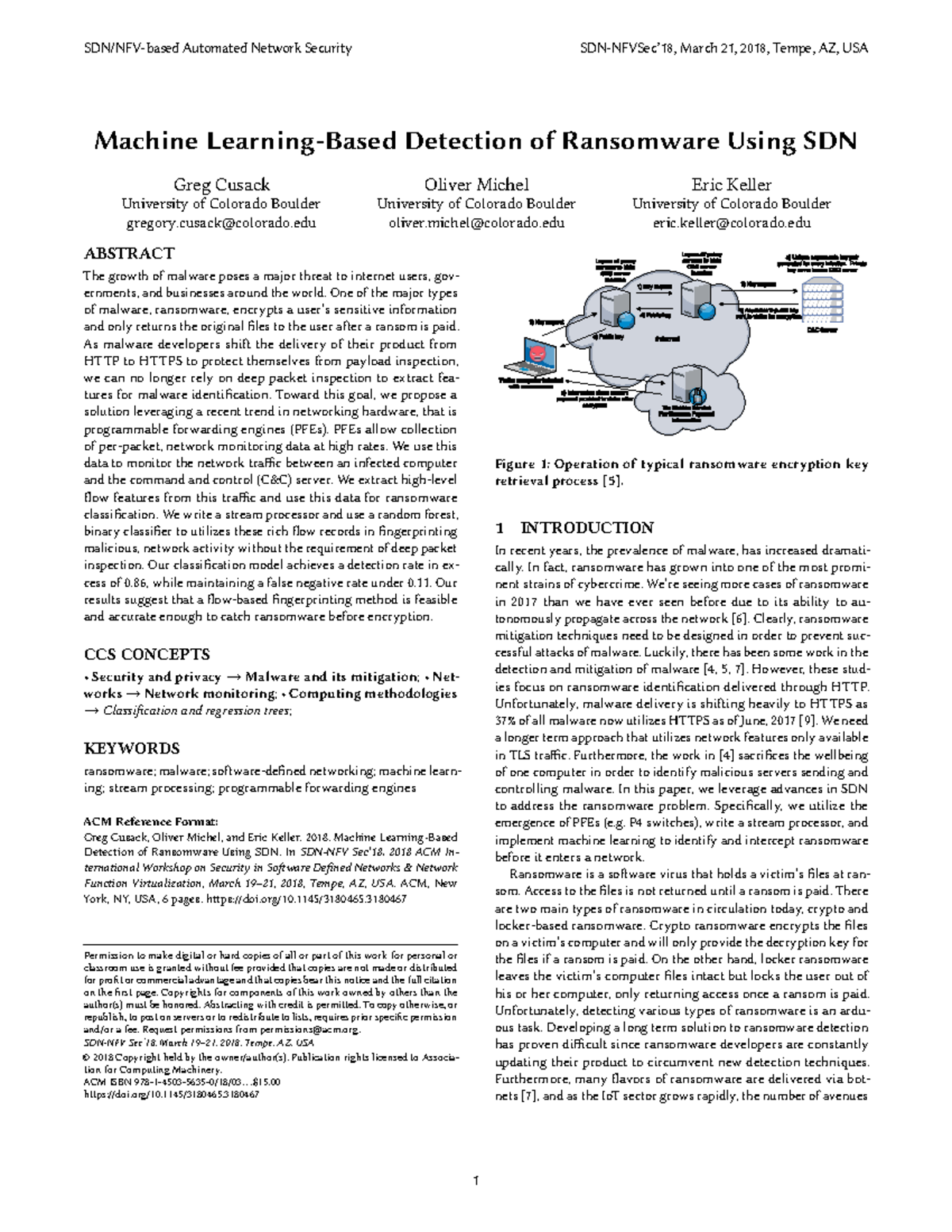 Machine Learning for Ransomware Detection in SDN-NFV Sec'18 - Studocu