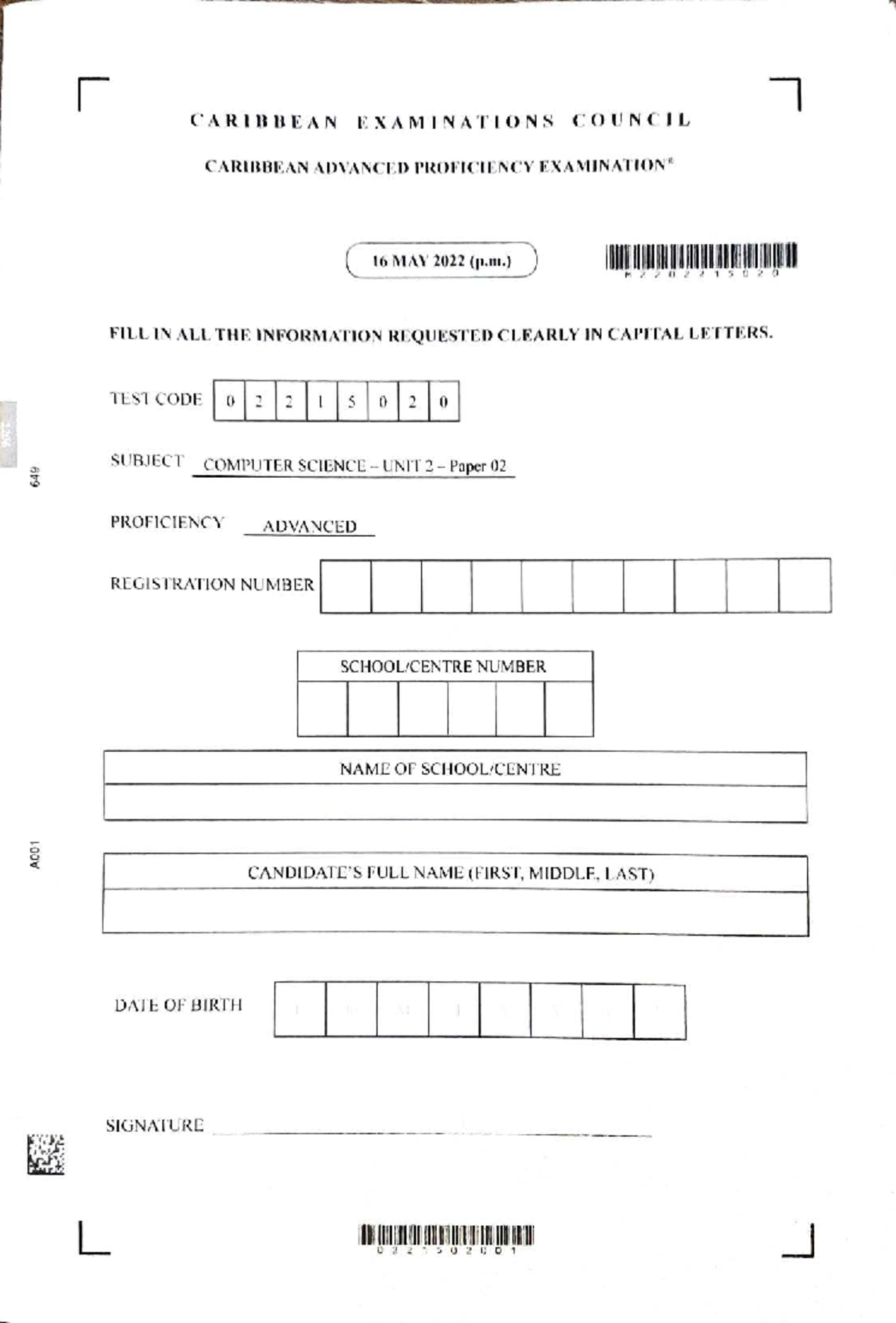 Comp Sci U2 P2 2022 - Caribbean Advanced Proficiency Exam Paper - Studocu