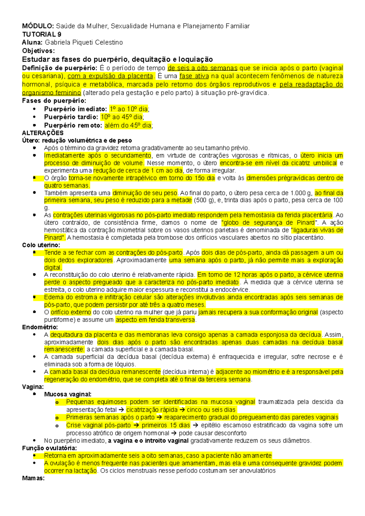 Fases do Puerpério, Hemorragia Puerperal e Lactação - Módulo Saúde da ...