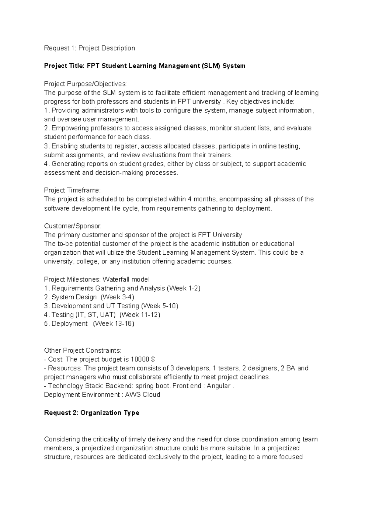 Project Plan Overview for PMG201c: FPT SLM System Development - Studocu