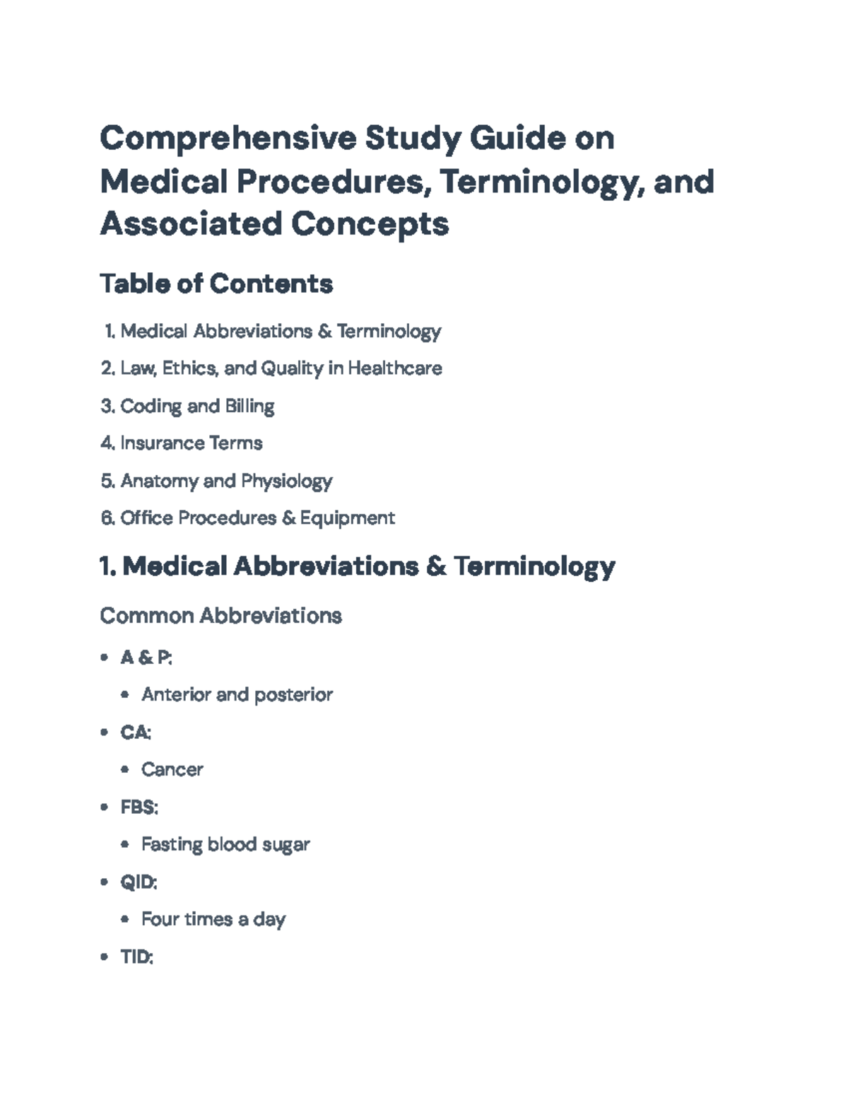 Medical Study Guide (Course Code): Comprehensive Overview of Procedures ...