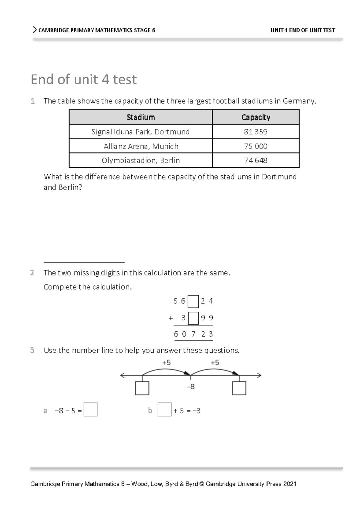 Cambridge Primary Maths 6 Unit 4 End of Unit Test - Studocu