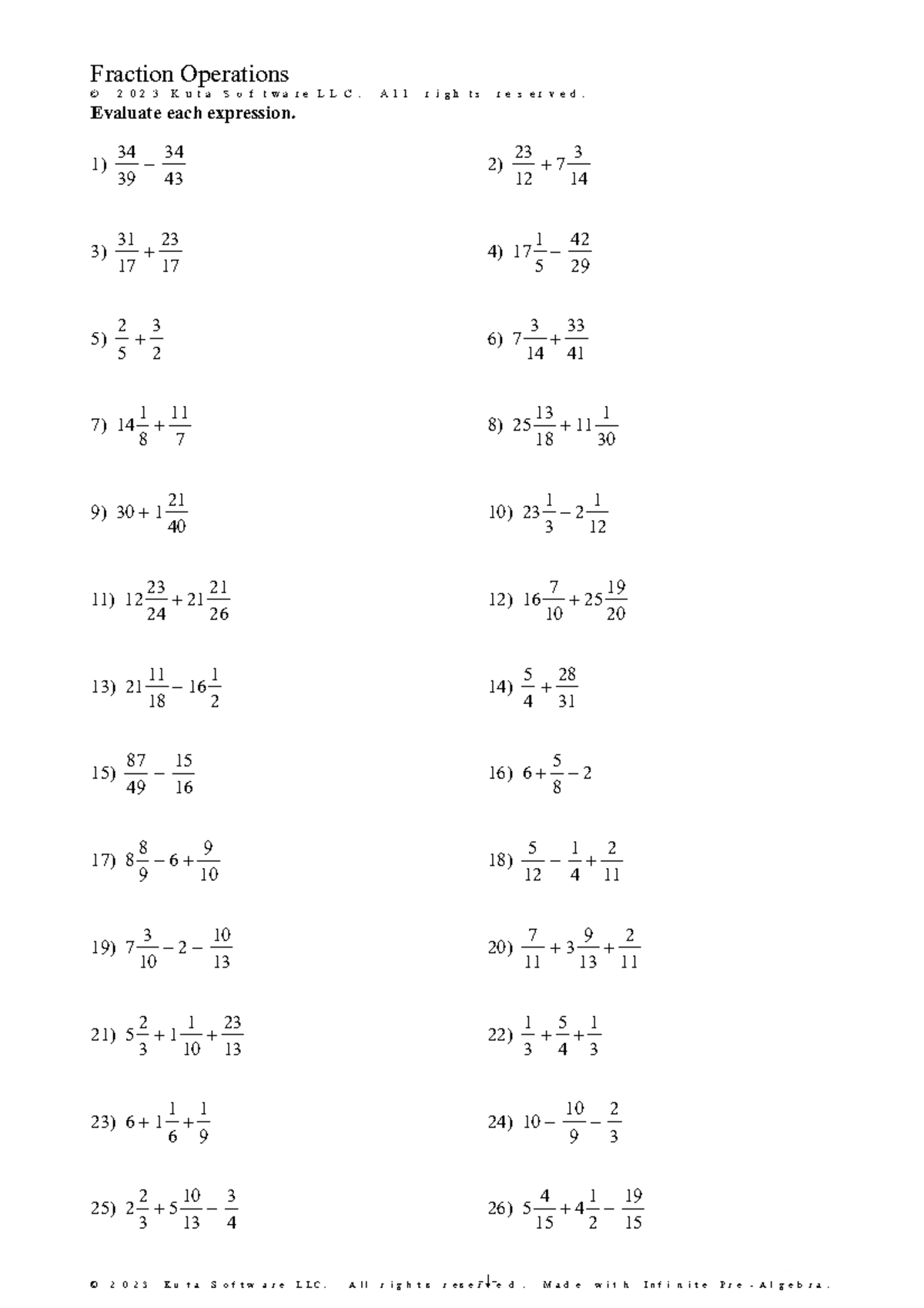Fraction Operations: Worksheets and Evaluations for Top Set Math - Studocu
