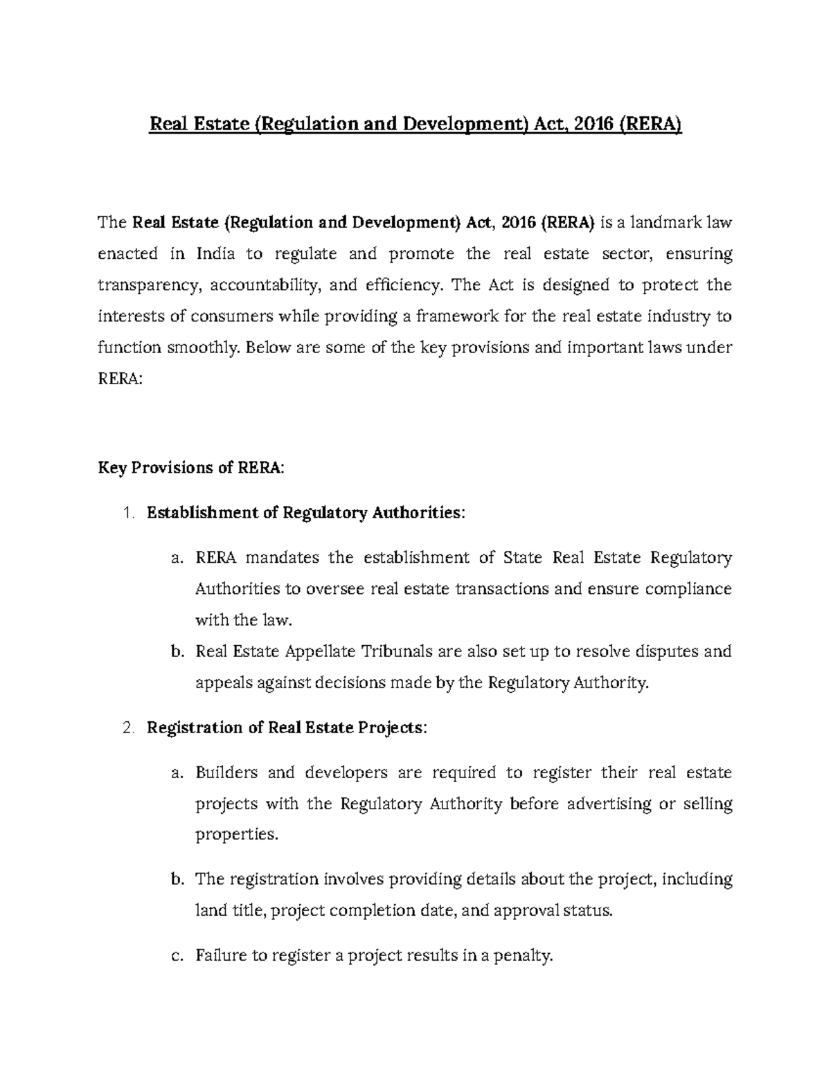 Real Estate (Regulation and Development) Act, 2016 (RERA) Imp Laws ...