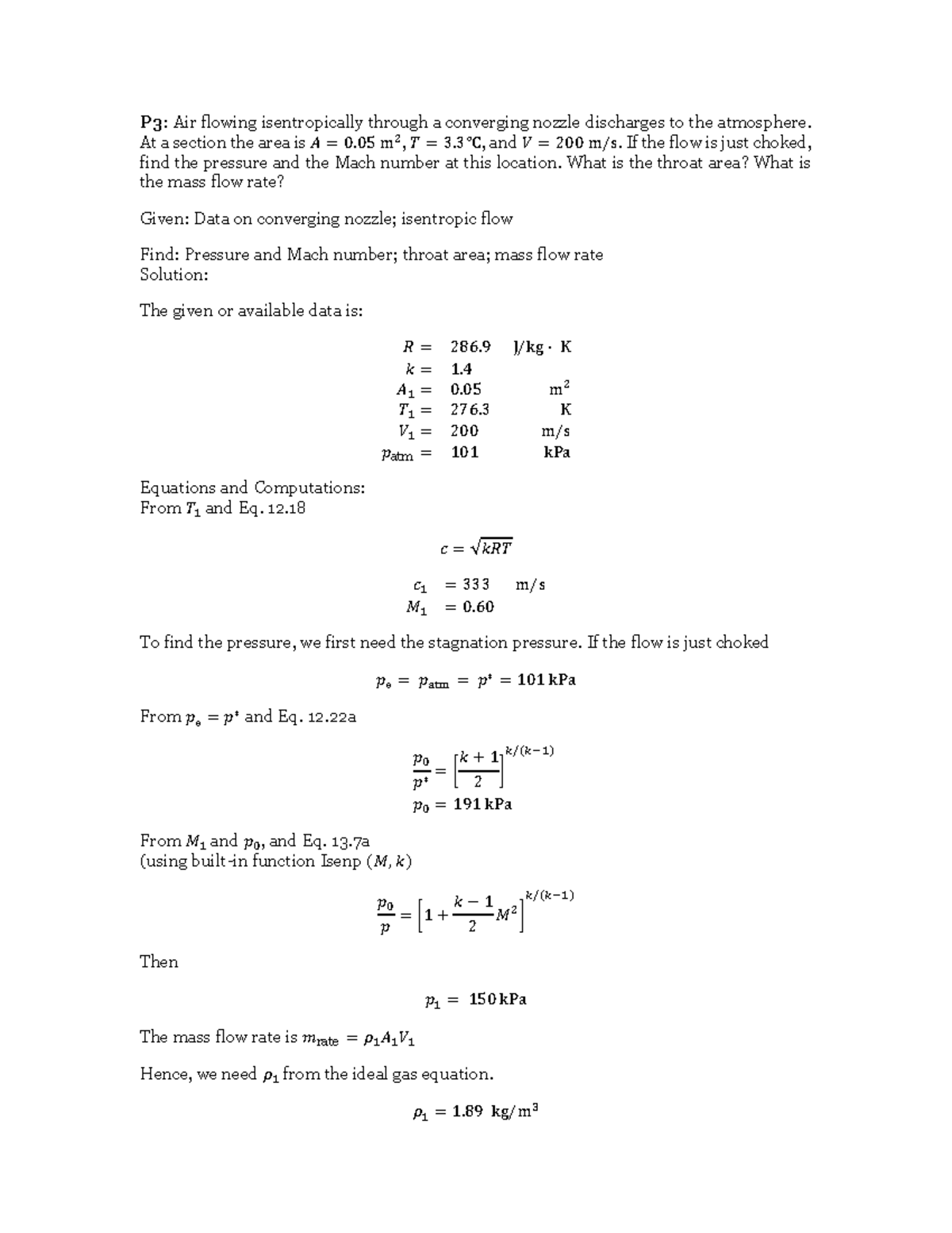 P3: Compressibility Flow Problem - Isentropic Flow Through Nozzle - Studocu