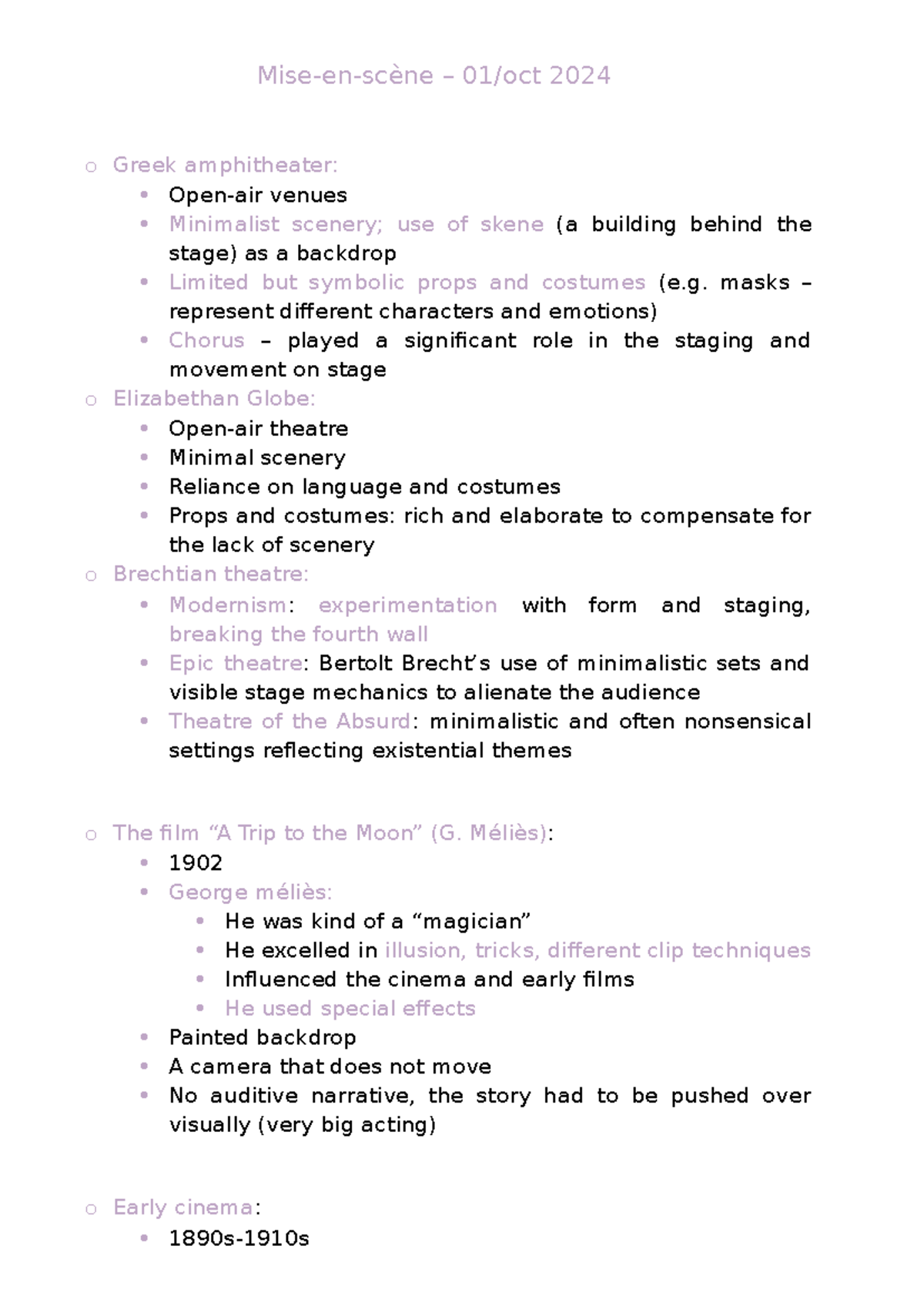 MISE-EN-SCÈNE Notes: Analyzing Film Techniques and Theatrical Elements ...