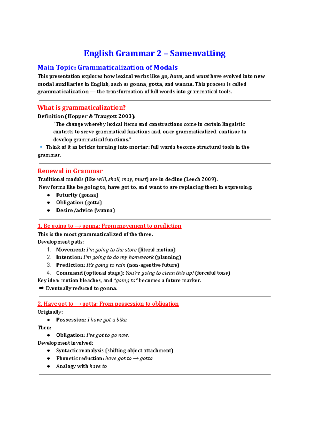English Grammar 2: Grammaticalization of Modals Overview - Studocu