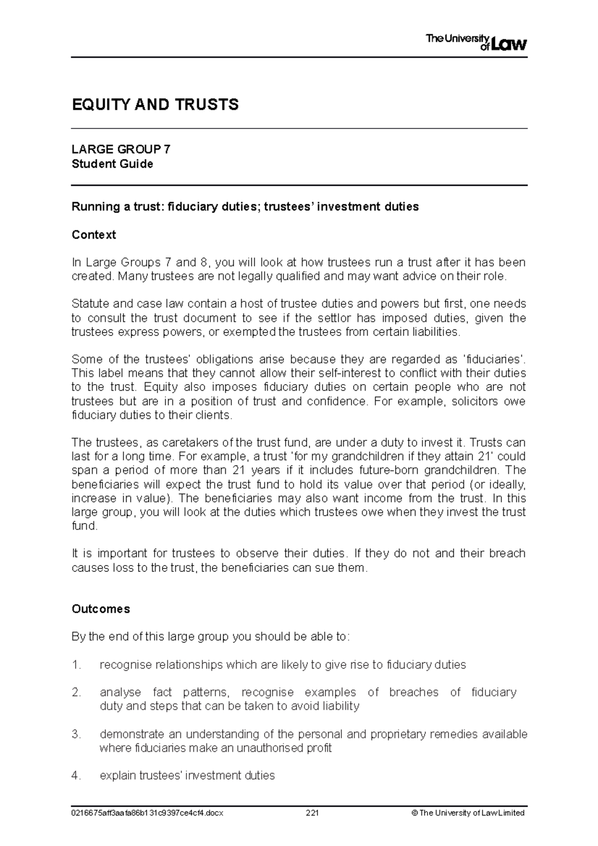 LG7 - Equity - Lecture: Understanding Fiduciary Duties and Trusts - Studocu