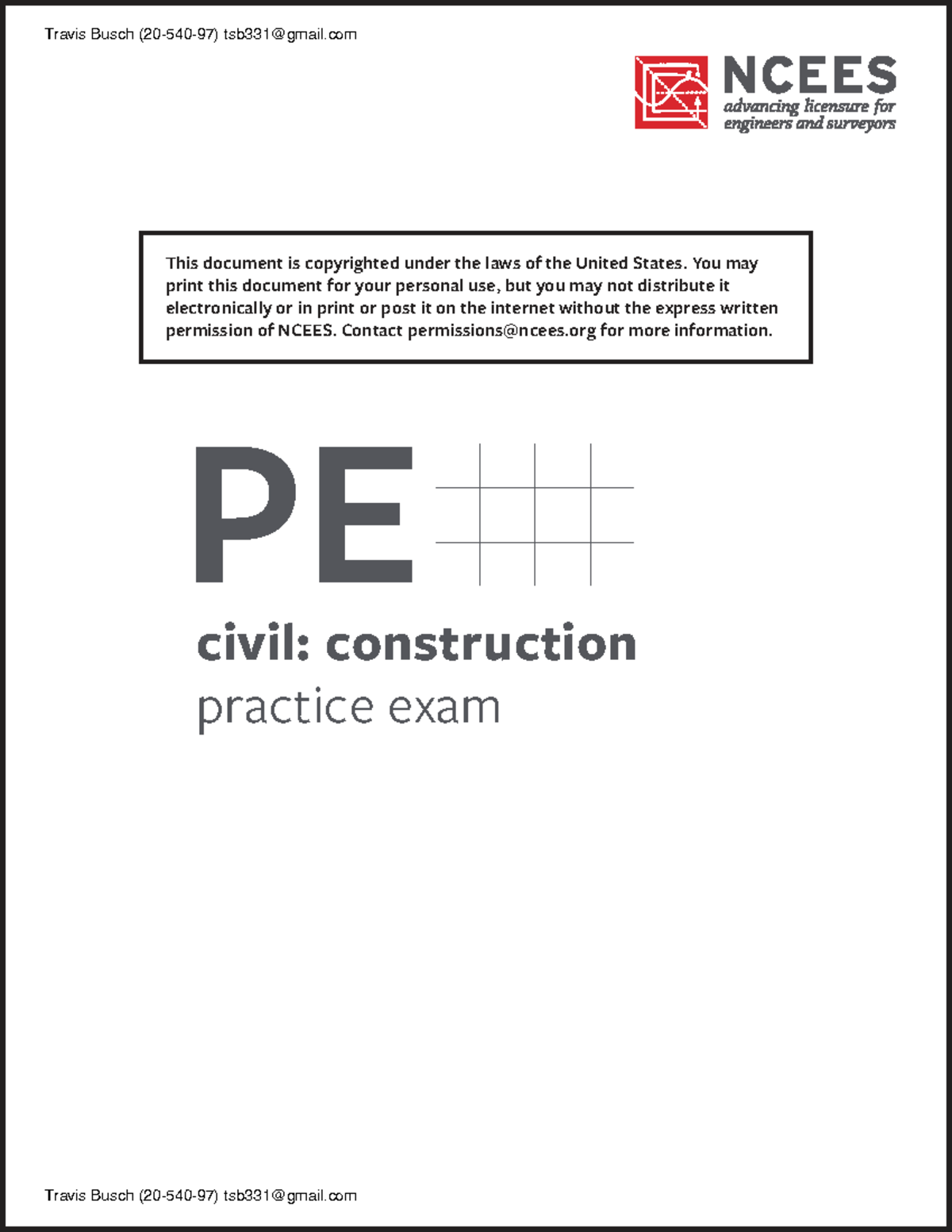 PE CIVIL: CONSTRUCTION PRACTICE EXAM - NCEES Sample Questions - Studocu