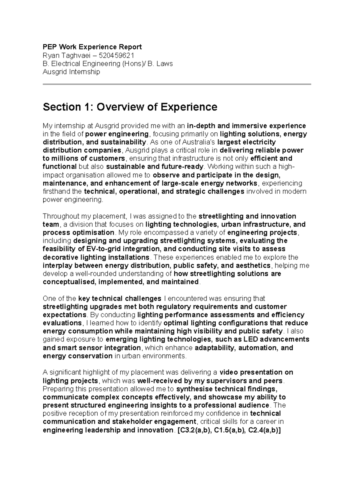 PEP Work Experience Report: Ausgrid Internship Insights in Power ...
