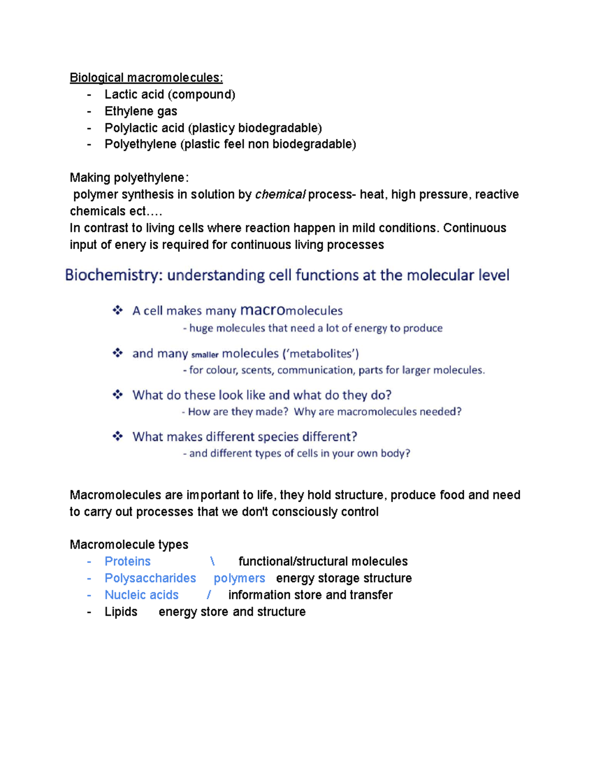 162.101 Lecture 3: Biological Macromolecules and Polymer Synthesis ...
