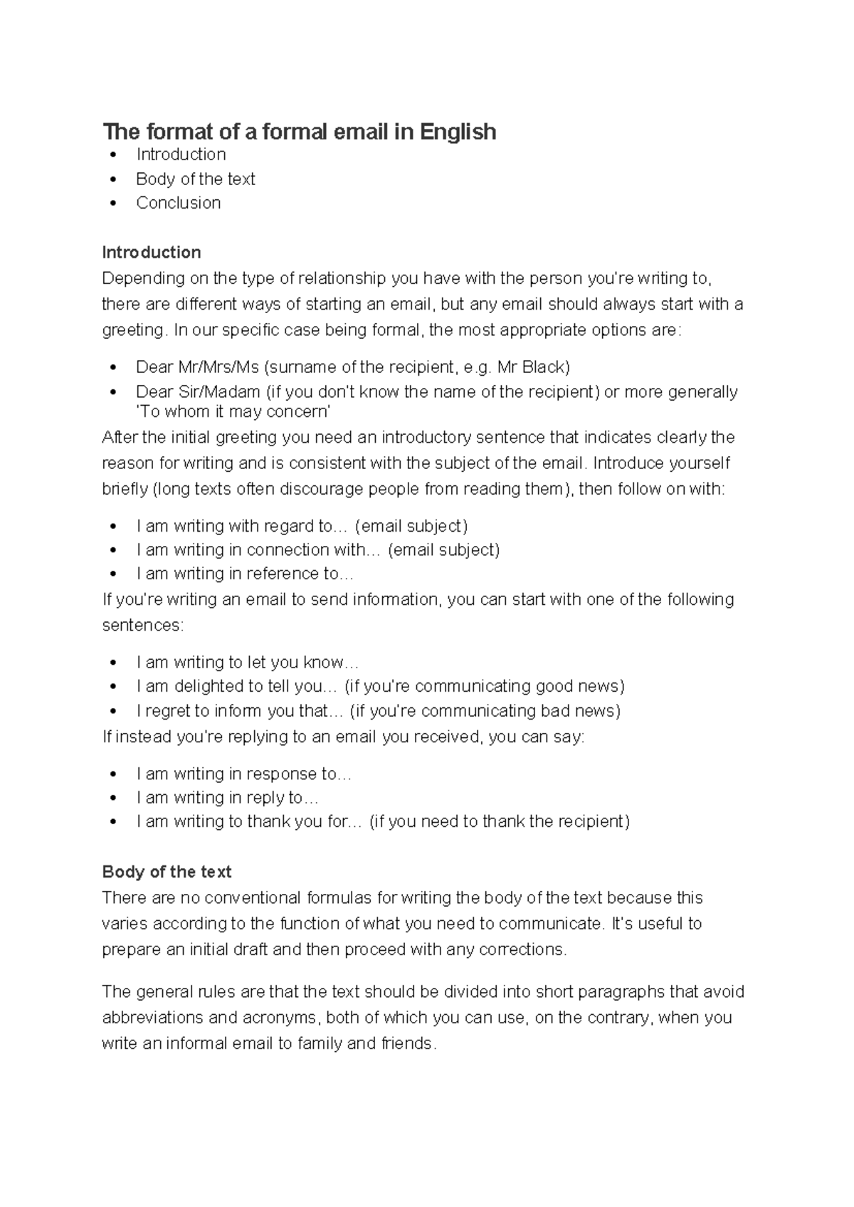 Structure for a Formal Email in English - Studeersnel