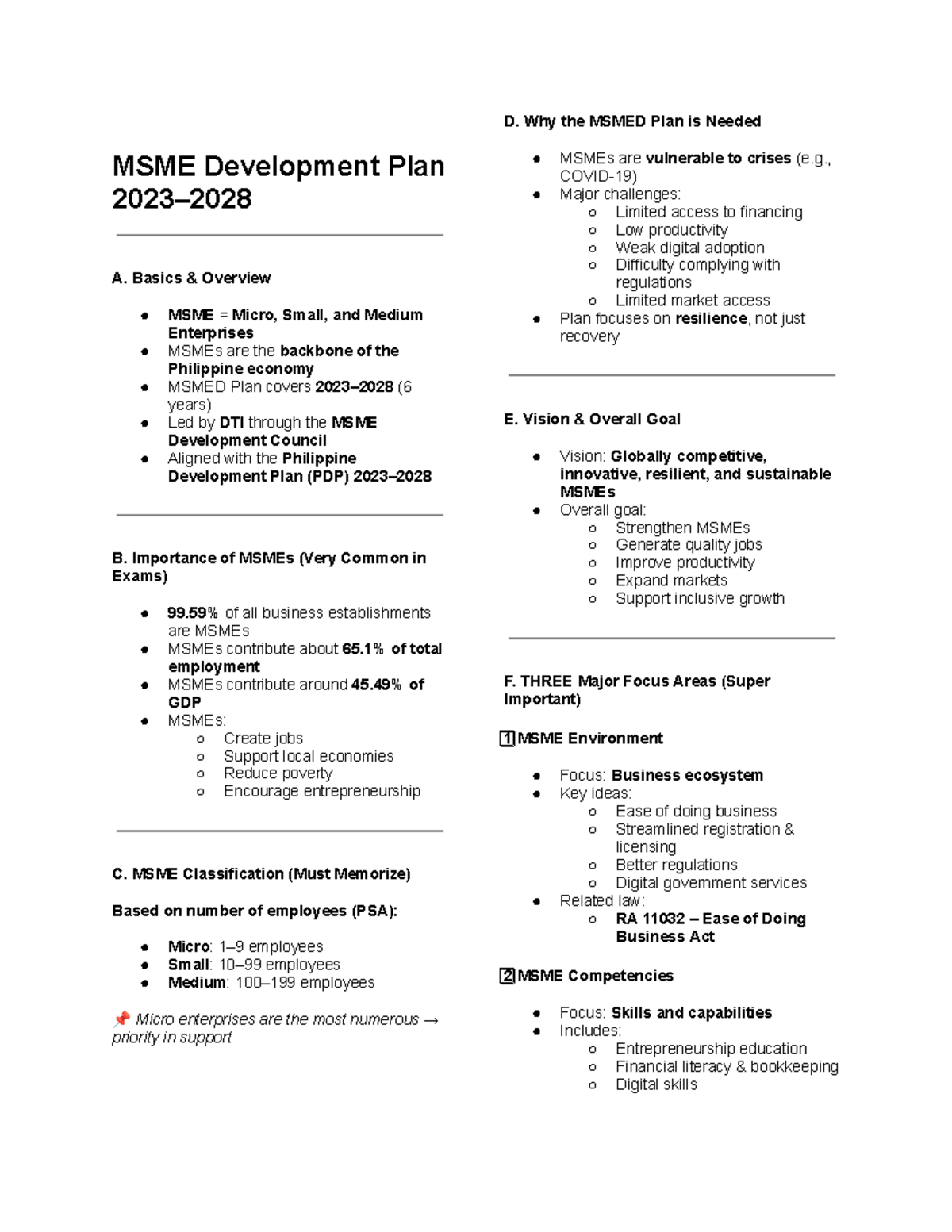 MSME Development Plan (2023-2028): Key Insights and Strategies - Studocu