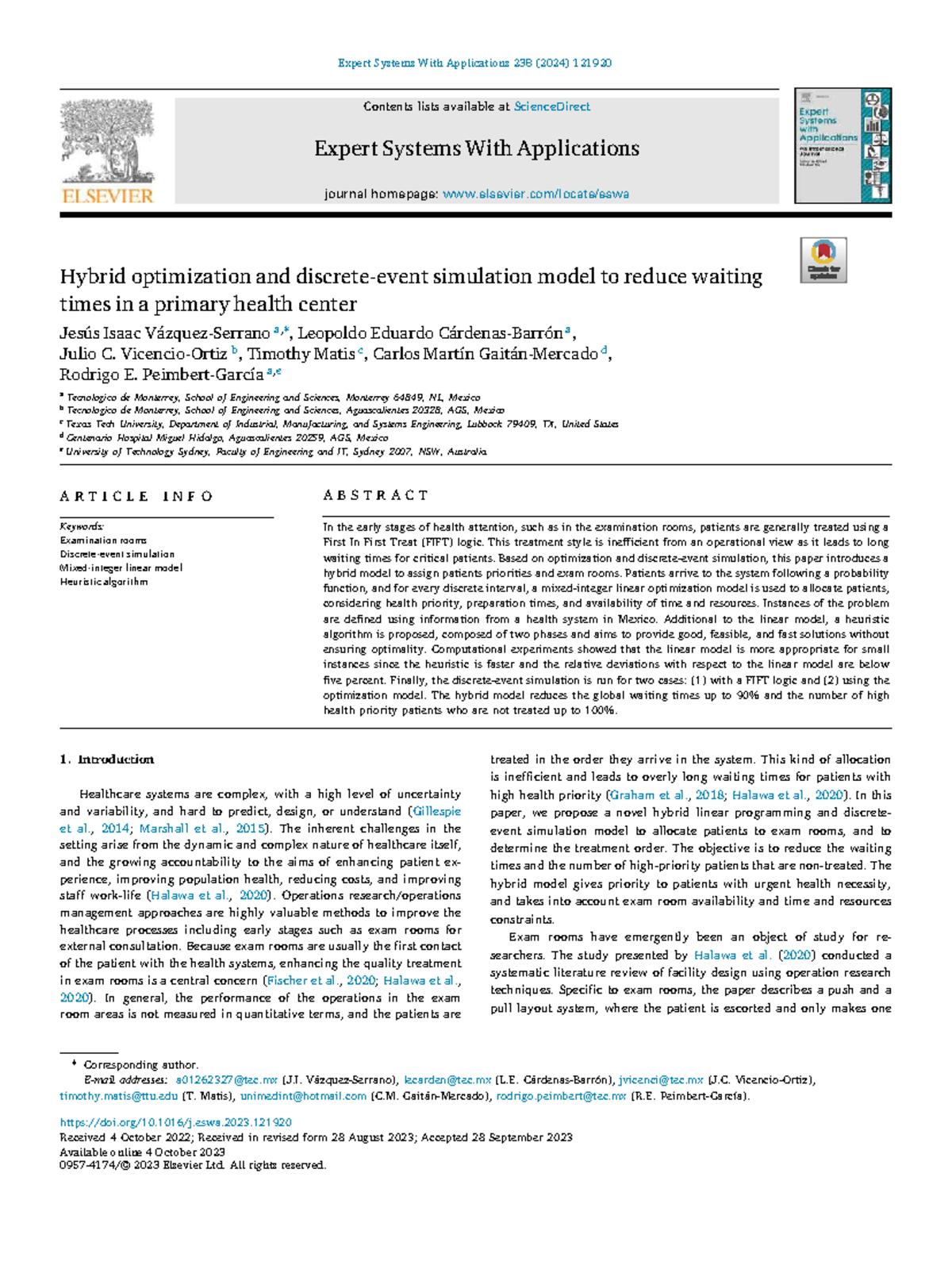 Hybrid Optimization and Simulation Model for Health Center Efficiency ...