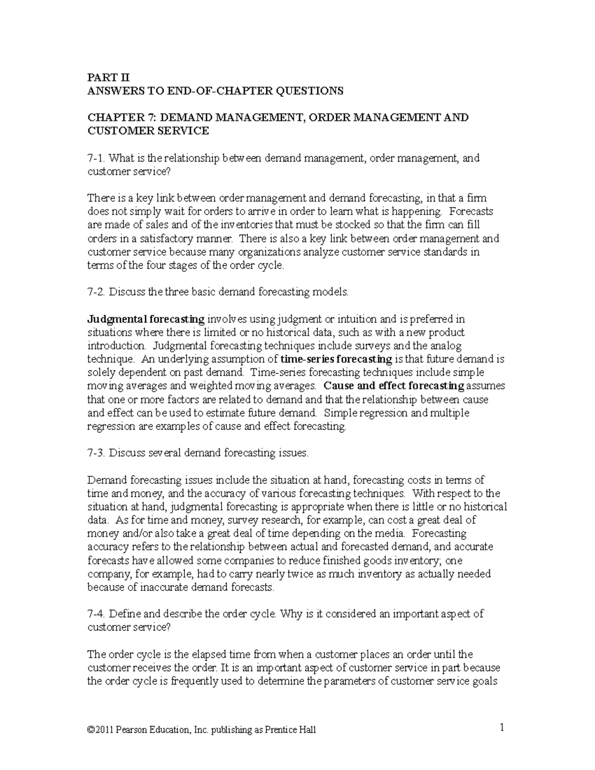 Chapter 7 LOGS101 - PART II ANSWERS TO END-OF-CHAPTER QUESTIONS CHAPTER ...