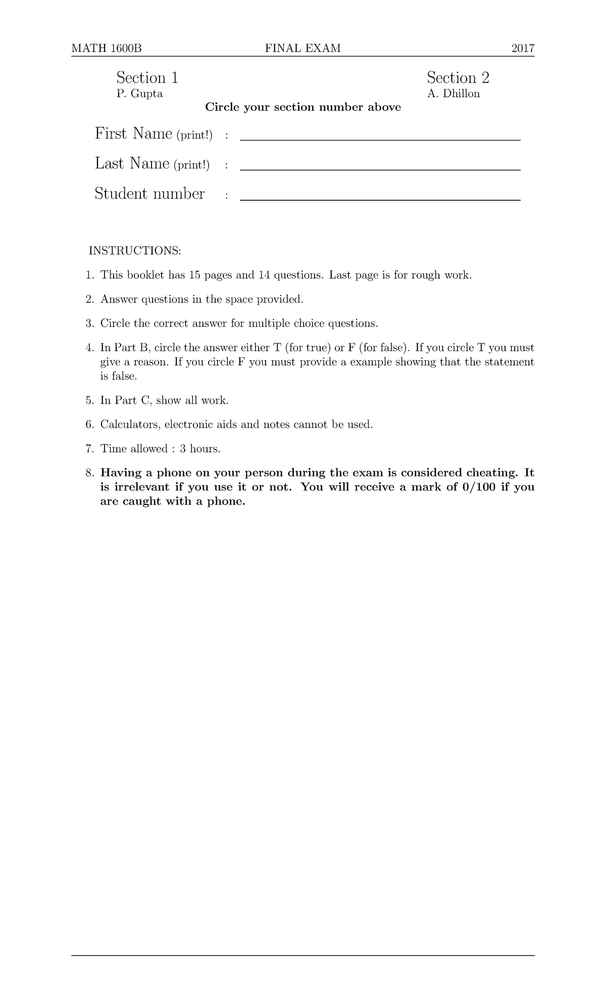 MATH 1600B Final Exam Solutions and Insights (W17) - Studocu