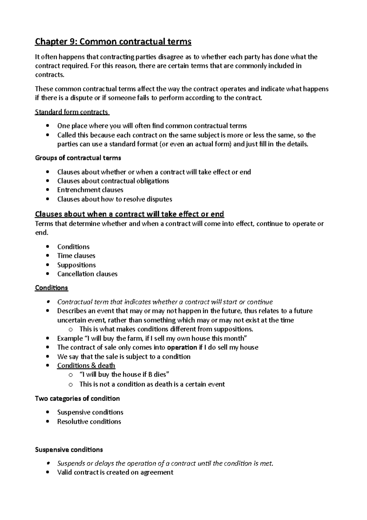 Chapter 9: Key Common Contractual Terms Explained in Detail - Studocu