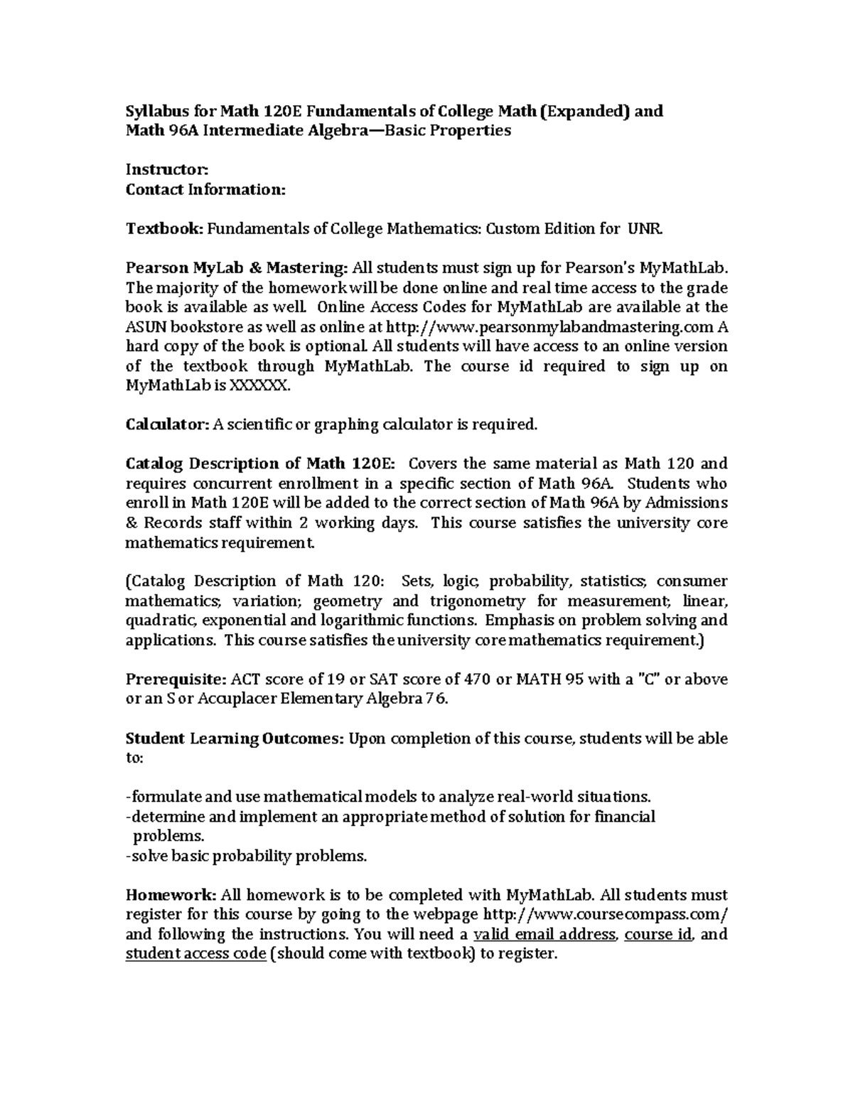 Math 120E & Math 96A Co-requisite Syllabus for College Math - Studocu