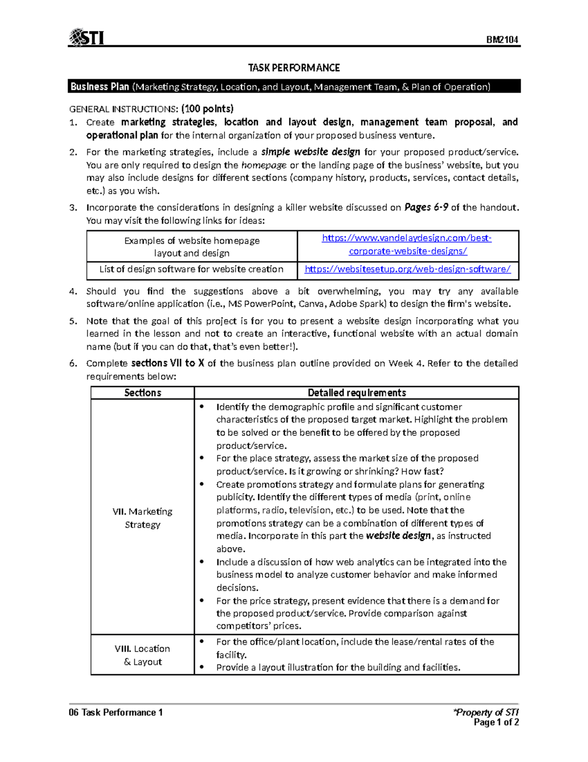 06 Task Performance 1 - BM 06 Task Performance 1 *Property of STI Page ...