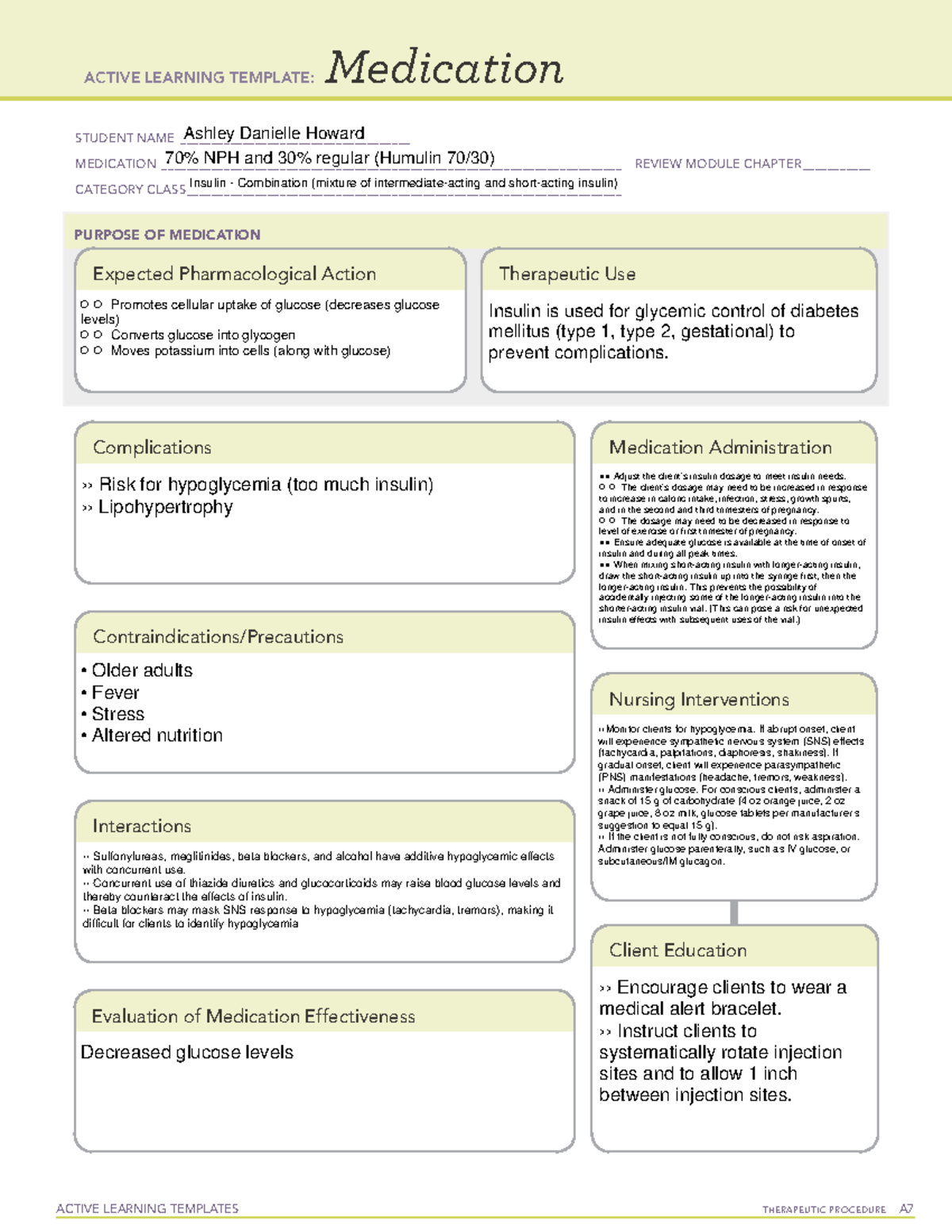 Humulin 70/30 Active Learning Template for Therapeutic Procedures - Studocu