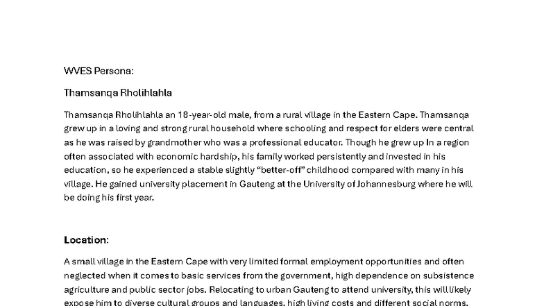 WVES 222-2025 Persona: Thamsanqa Rholihlahla's Journey from Rural to ...