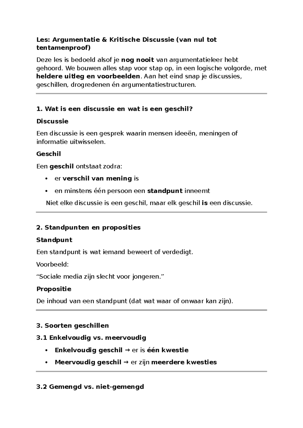 Les: Argumentatie en Kritische Discussie - Samenvatting voor Tentamen ...