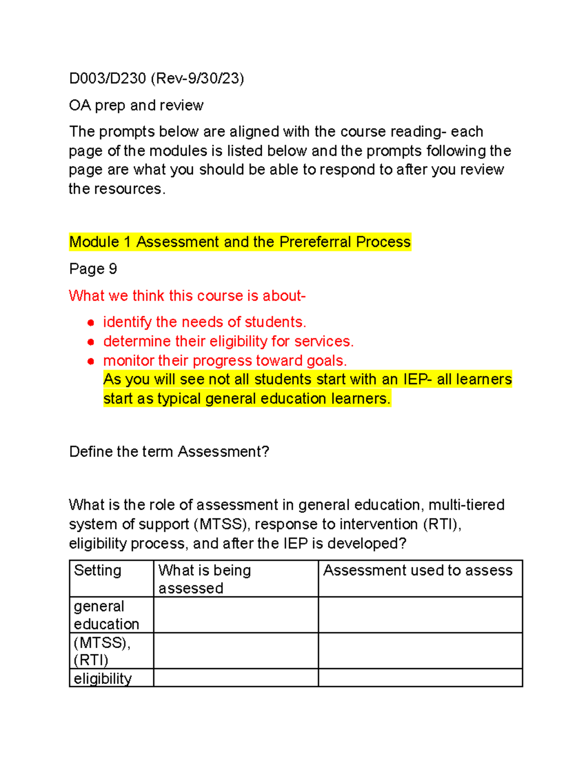 D003 D230 Module Guided Questions Updated 9 30 23 - D003/D230 (Rev-9/30 ...