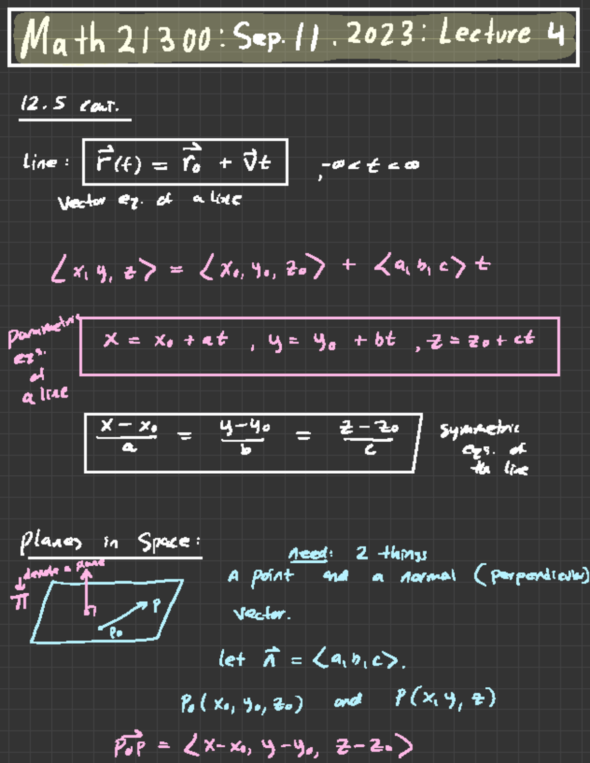 Math 21300 Lecture 4: Vector Equations and Plane Intersections - Studocu