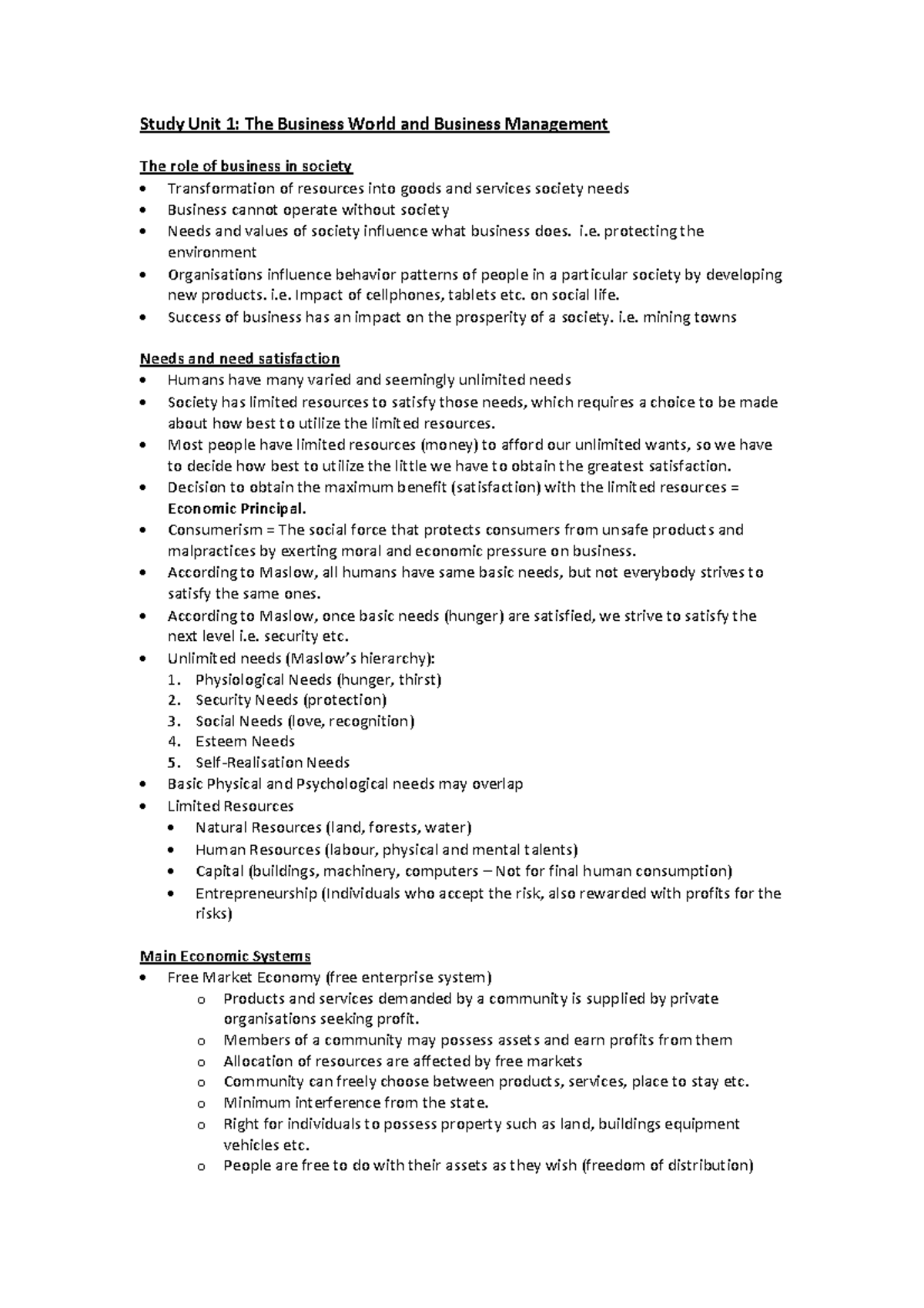 MNB Business Management Summaries: Study Units 1 to 9 Overview - Studocu