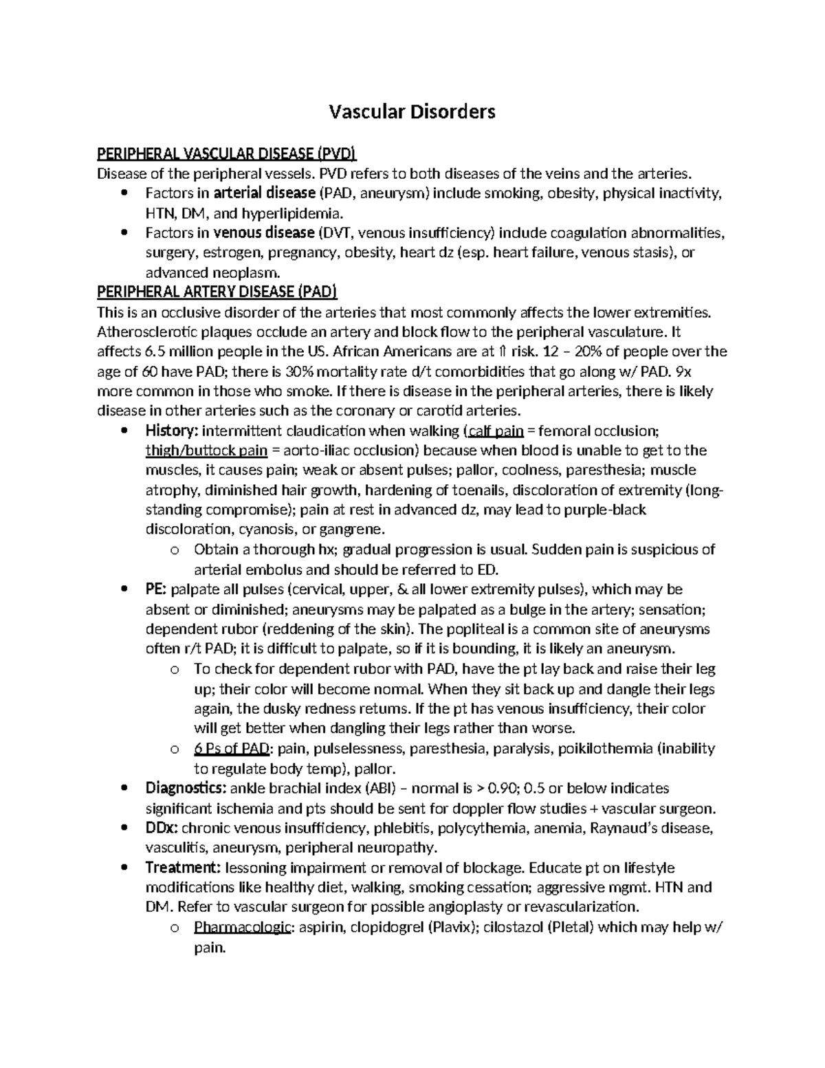 Vascular Disorders: Peripheral Vascular Disease (PVD) Overview - Studocu