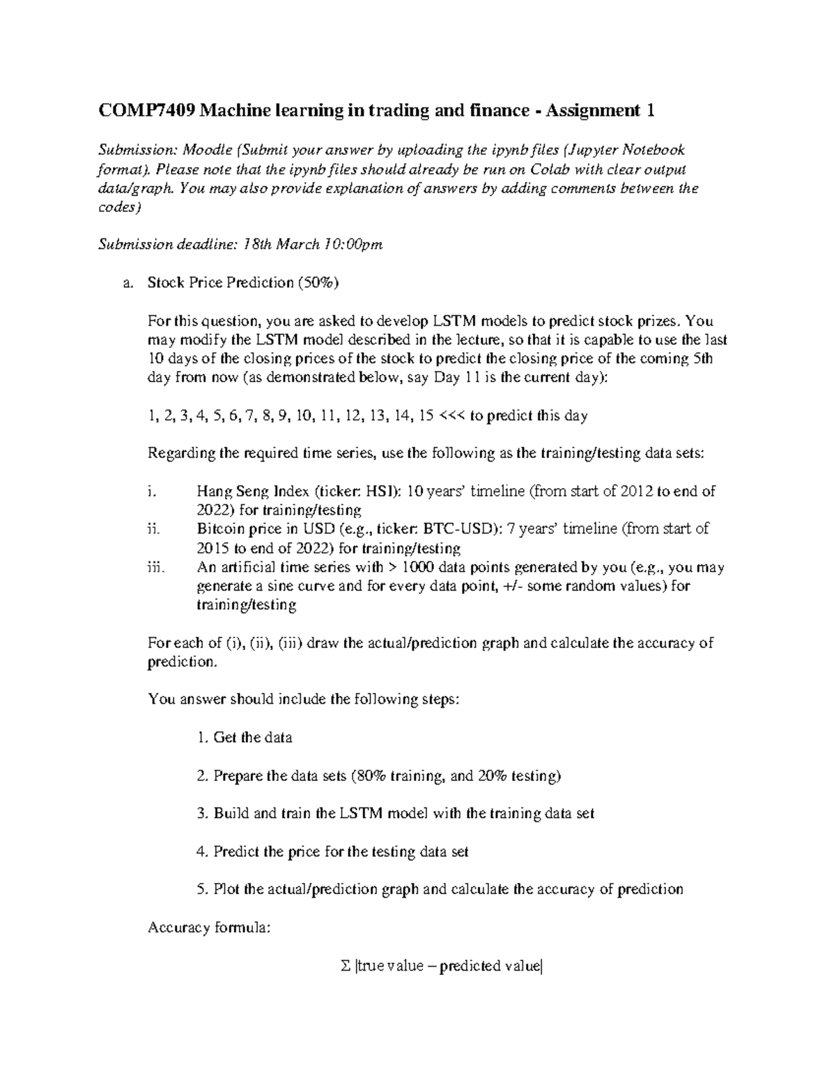 COMP7409 Machine Learning in Trading - Assignment 1 Guide - Studocu