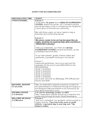 Sample OF Opening Remarks - Formal Event/Conference "Good [morning ...