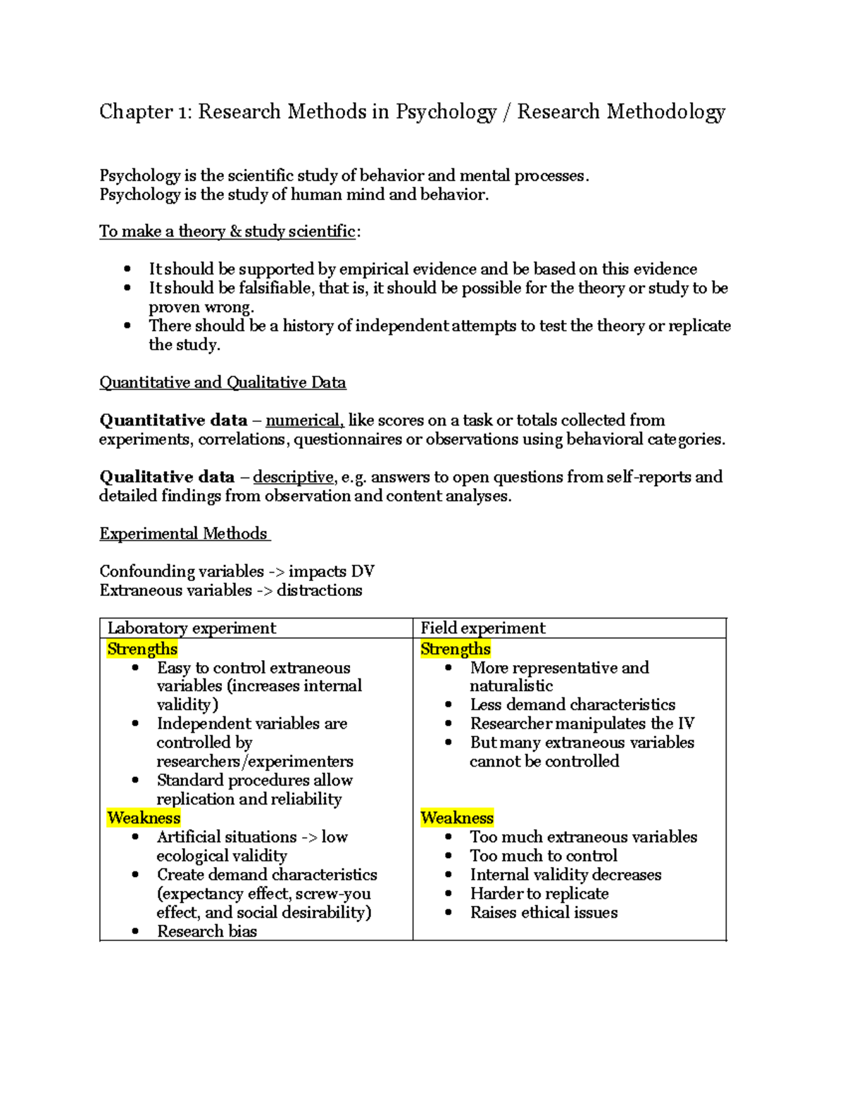 IB Psychology Research Methods Overview and Key Concepts - Studocu