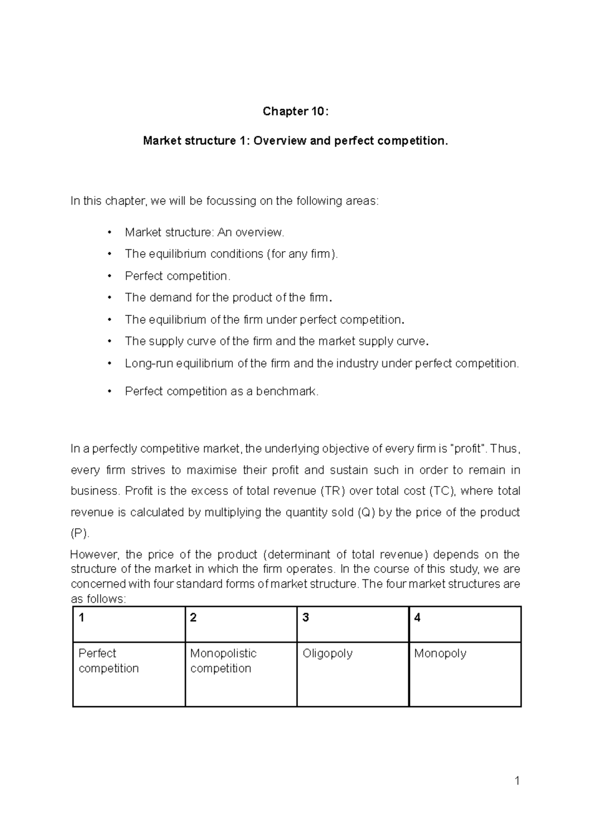 Chapter 10: Overview of Market Structures & Perfect Competition - Eco ...