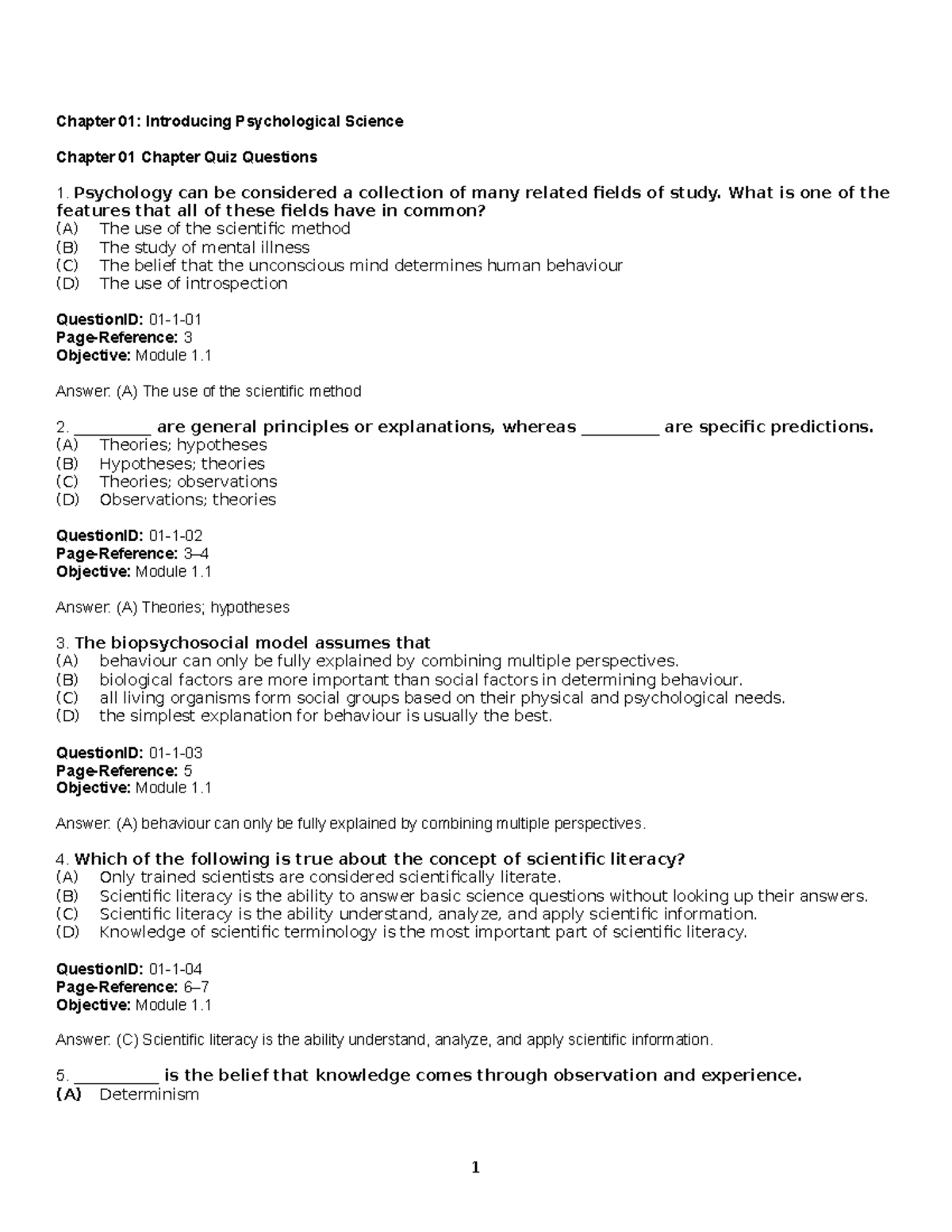 Chapter 01 Introducing Psychological Science - Chapter 01: Introducing ...
