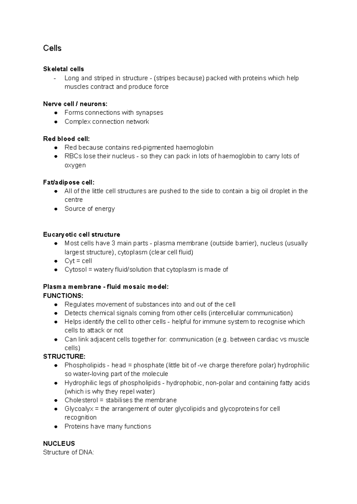 Cells - Cell Biology Notes (BIO101) - Studocu