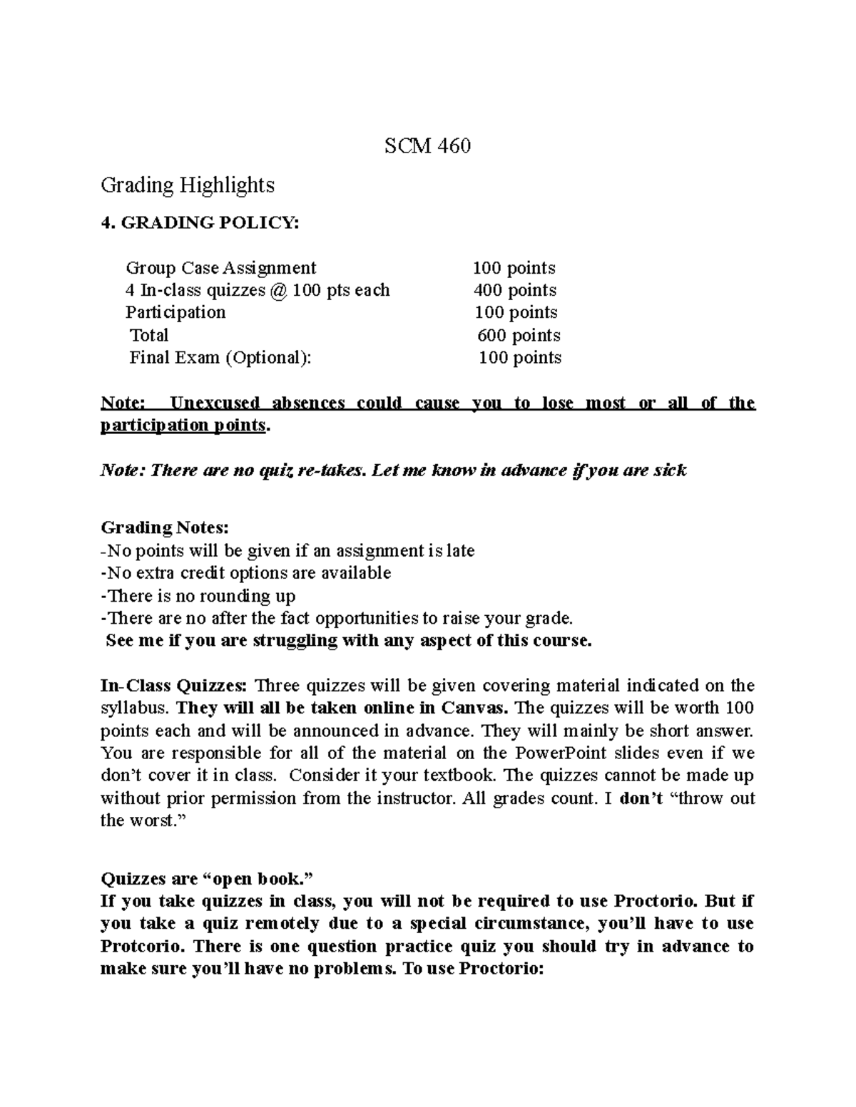 SCM 460 Grading Highlights: Policies & Exam Details Guide - Studocu