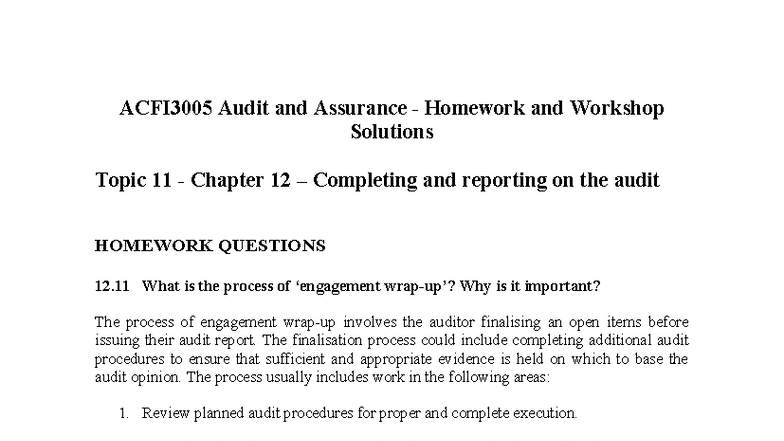 ACFI3005 Topic 11 Homework Solutions: Completing & Reporting on the ...